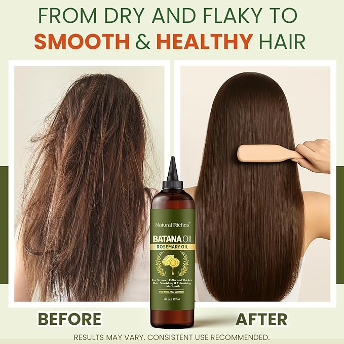 Natural Riches Rosemary & Batana Hair Oil (8 fl oz) | Revitalizing and Strengthening Hair Treatment for Fuller, Healthier-Looking Hair | Paraben Free | Suitable for All Hair Types