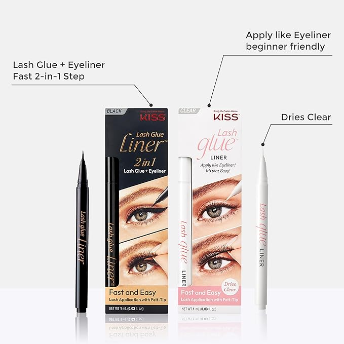 KISS Clear Lash GLUEliner, Felt-Tip Eyelash Adhesive, Clear Matte Finish, Foolproof Application, Easy Touch-Up, 0.02 Oz. 0.02 Fl Oz (Pack of 1)