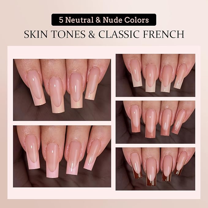 BTArtboxnails XCOATTIPS Fall Press on Nails - French Tip Press on Nails, Long Square Nail Tips False Nails, Skin Tones Soft Gel Nails, Soak Off Acrylic Fake Nails Art Extensions