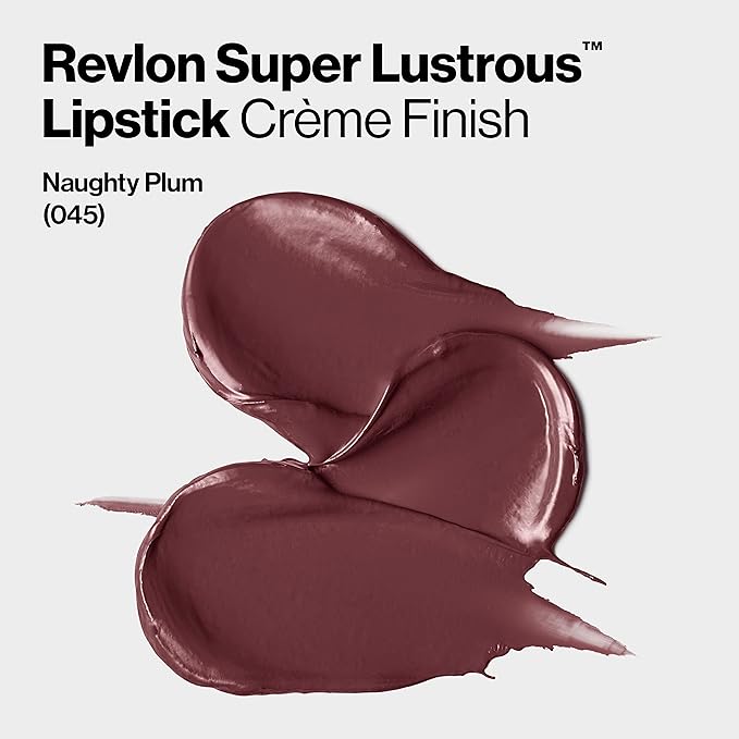 Revlon Super Lustrous Lipstick, Creamy Formula For Soft, Fuller-Looking Lips, Moisturized Feel, 045 Naughty Plum, 0.15 oz