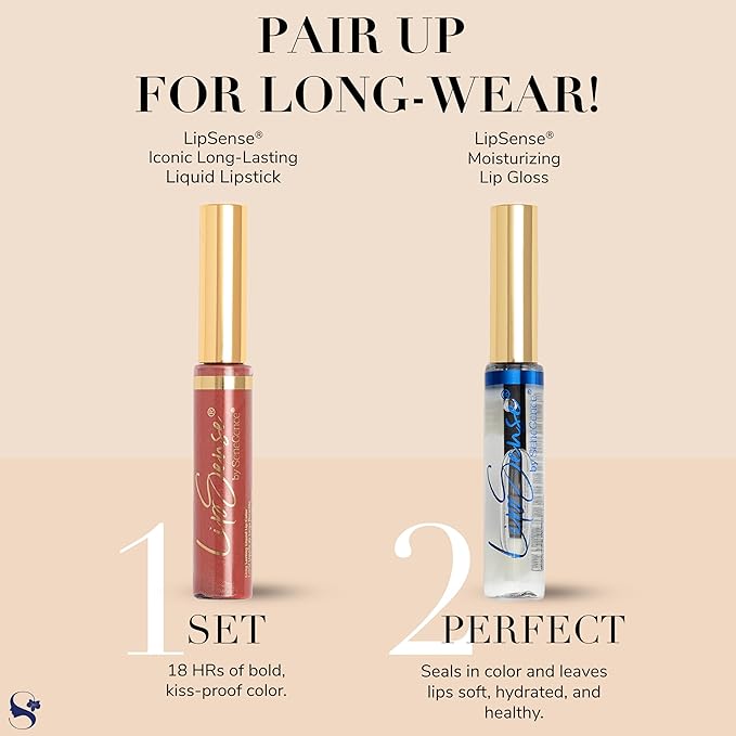SeneGence LipSense Caramel Latte Liquid Lipstick and Glossy Clear Lip Gloss Duo – 18HR Wear, Hydrating, Waterproof, Transfer-Proof