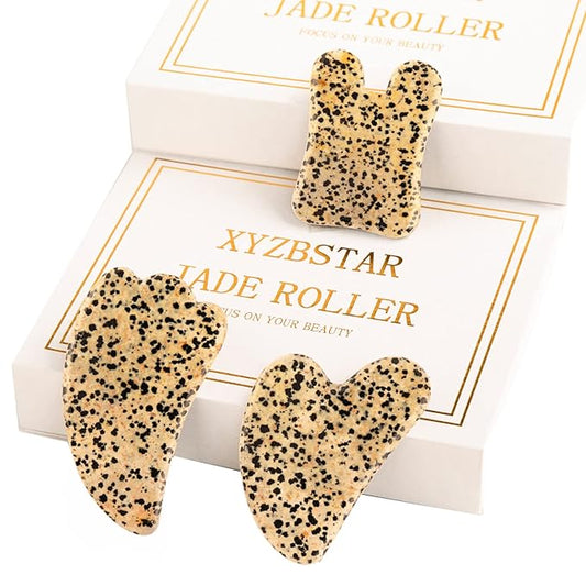 Gua Sha Facial Tools Set of 3 Guasha Massage Tool Jade Gua Sha Scraping Massager for Face,Neck, Eyes and Body,Jade Stone Guasha Board 3 Packs (Speckled Jade)