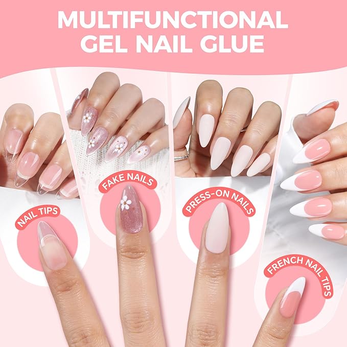 Gel Nail Glue for Press on Nails: No Lamp Need, Upgraded Air Fast-curing Super Strong Glue Gel 5ml*3pcs for Nail Tips Fake Nails & Acrylic Long Lasting 30+ Days