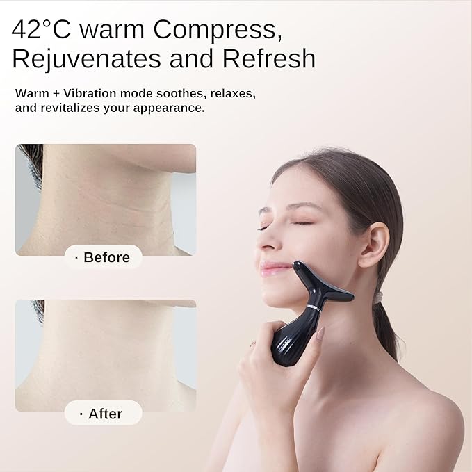 VIMINTO 3-in-1 Face Massager – Facial Massager Tool with Soothing Heat, Vibration, and Smart Touch – Red, Blue & Green Light Modes for Relaxation and Radiance – Compact & Portable - Black