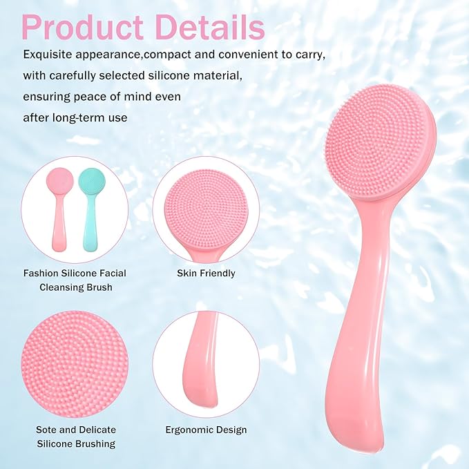 4 Pack Silicone Manual Facial Cleansing Brush, Skin Friendly Waterproof Face Cleaning Scrubber Exfoliator Brush for Blackheads Whiteheads Makeup Residues Removal (Blue, Pink)