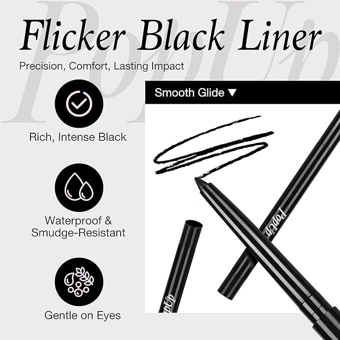 PopUp Black Eyeliner Pencils,Waterproof Gel Eyeliner Pencil Black Waterline Eye Liner Pen for Women Waterproof Smudge Proof Long-lasting (BLACK)