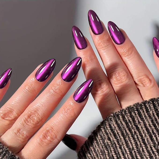 30Pcs Purple Press on Nails Medium Almond False Nails Elegant Purple Fake Nails Glitter Gradient Press ons Acrylic Nail Glossy Sparkly Glue on Nails Full Cover Stick on Nails for Women