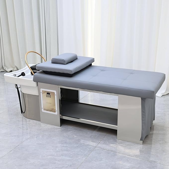 TATARTIST Head Spa Bed with Fumigation Head Therapy Shampoo Bed Water Circulation Massage Shampoo Backwash Unit Spa Hair Salon Equipment (Grey)