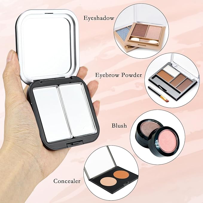 2Pcs Empty Eyeshadow Palette - Refillable DIY Makeup Palette with Grids for Makeup Pans - Custom Cosmetic Organizer Case for Blush Lipstick Powder Travel