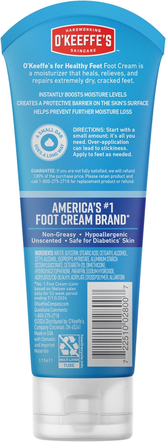 O'Keeffe's for Healthy Feet Foot Cream - 3 oz Travel Size Tube (1 Pack) - Guaranteed Relief for Extremely Cracked, Dry Feet, Repairing Skincare, Instantly Boosts and Retains Moisture Levels