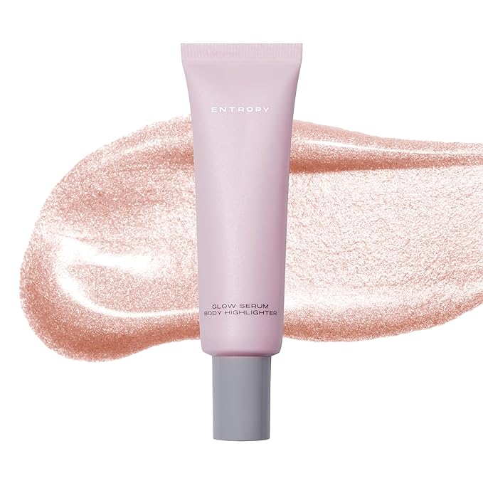 ENTROPY MAKEUP Glow Serum Body Highlighter, 75% Water-Rich Serum with Skincare Ingrediants, Buildable Radiance, Silky Lightweight for Face & Body, Crystal Pink Luminizer, Sugar Lit
