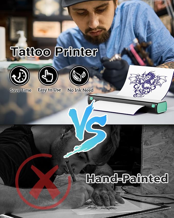 Phomemo Wireless Tattoo Stencil Printer, with Storage Case & 10 Pcs Tattoo Transfer Paper, Bluetooth Transfer Printer for Artists, Beginners, Compatible with Phone & PC