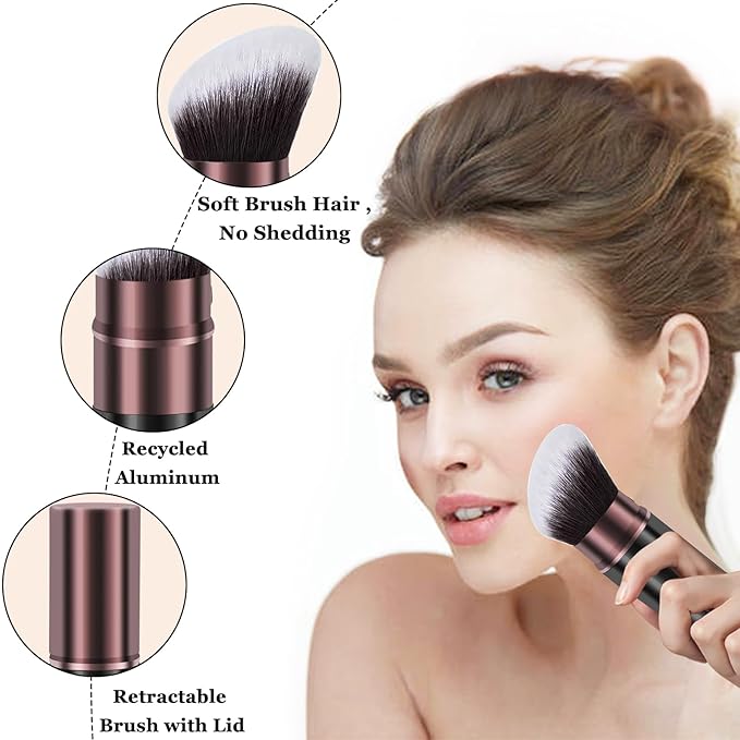 Retractable Kabuki Makeup Brush,Face Blush Brushes Powder Foundation Makeup Brush for Blending Liquid, Blush, Bronzer, Buffing, Sunscreen,Flawless Cosmetics