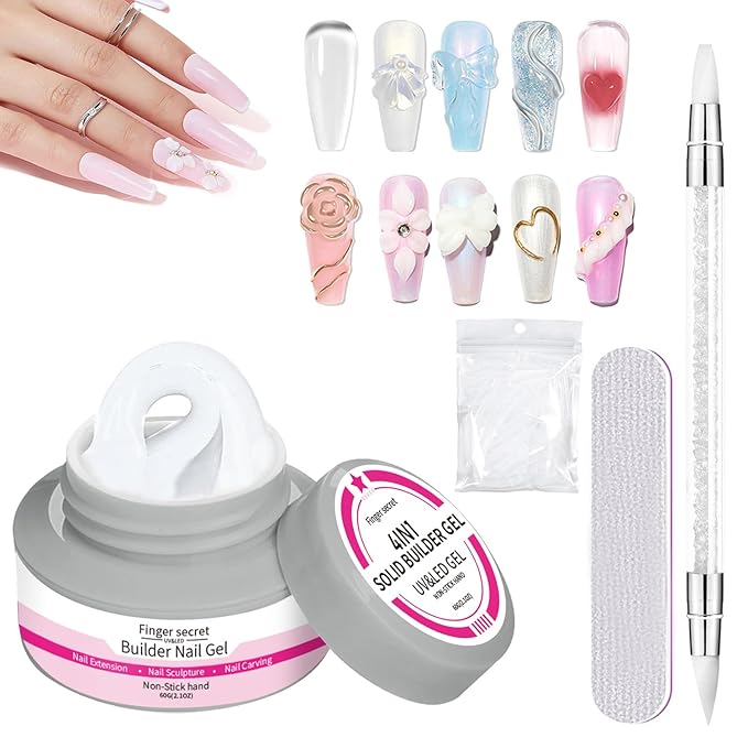 60g White Hard Gel for Nails Non-stick Hand Builder Gel Nail Kit, Nail Extension Replace Poly Gels 2oz, Multi-functional Long-lasting Carving Molding 3d Sculpting Diy Nails art 60g
