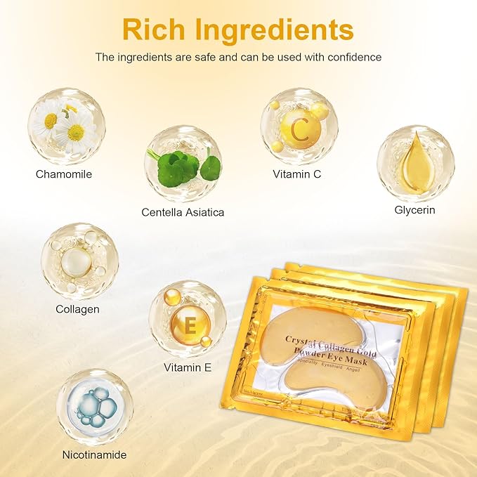Under Eye Patches, 20pcs Eye Masks for Dark Circles and Puffiness Wrinkles with Collagen Hydrating 24k Gold Eye Patches for Eye Bags Around The Eyes Skincare Treatment