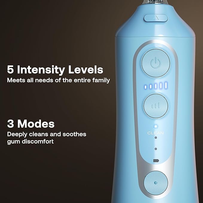 Bitvae C6 Cordless Water Dental Flosser for Teeth Cleaning Picks, Portable Flosser for Travel with 6 Jet Tips, IPX7 Waterproof USB Rechargeable Oral Irrigator Cleaner, Sky Blue