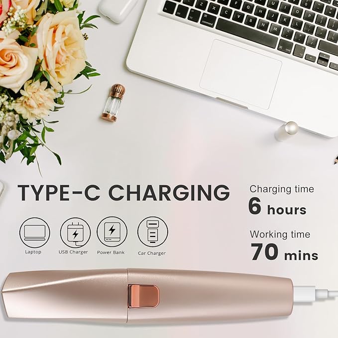 Hatteker Eyebrow Facial Trimmer, 2 in1 Rechargeable Hair Removal and Eyebrow Shaver - Face Lips Body Painless Razor with Built-in LED Light (Rose Gold)