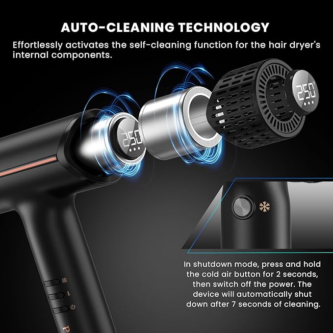 Hair Dryer with Diffuser: Professional High Speed Quiet Ionic Blow Dryer - Intelligent Heat Control - Lightweight Portable Travel & Home for Women & Stylists Frizz Free Styling SGS Certified