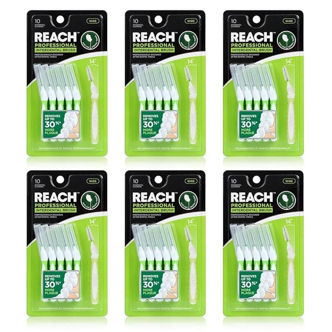 Reach Interdental Brush Cleaners, 1.3mm, Wide, Sensitive Gum Protection, Plaque Remover for Teeth, Braces Flossers, Braces Brush, Dental Toothbrushes, Oral Care, 6 Pack, 10 Count