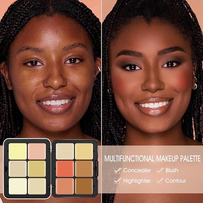 12 Colors Cream [Blush+Contour+Concealer+Highlighter] Makeup Palette for Cheeks