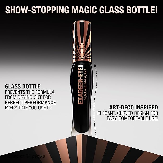 Charlotte Tilbury Exagger-Eyes Volume Mascara - Volumizing Black Mascara with 28-Hour Smudge-Proof & Flake-Proof Wear - Designed with a Ultra-Curved Brush