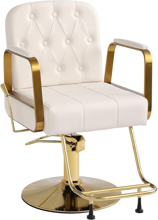 Barber Salon Chair for Hair Sylist, Hydraulic Salon Chairs, Height Adjustable Barber Chairs, Reclining Barber Styling Chairs, 360 Degrees Rotation Shampoo Chair for Barbershop (White)