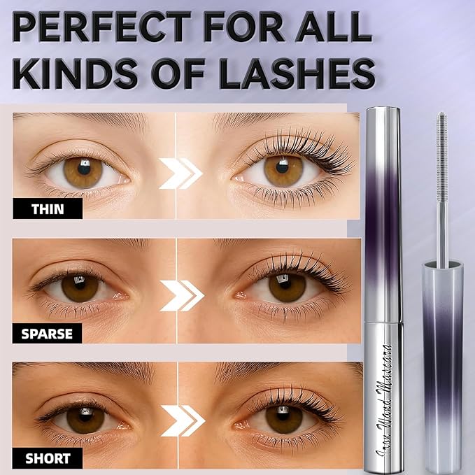 Iron Wand Mascara, Upgrade Black Washable Metal Mascara Wand, Added Fiber for 3D Curling Volume and Length, Waterproof Long Lasting, Smudge-Proof, No Flaking Makeup (1 Pcs)
