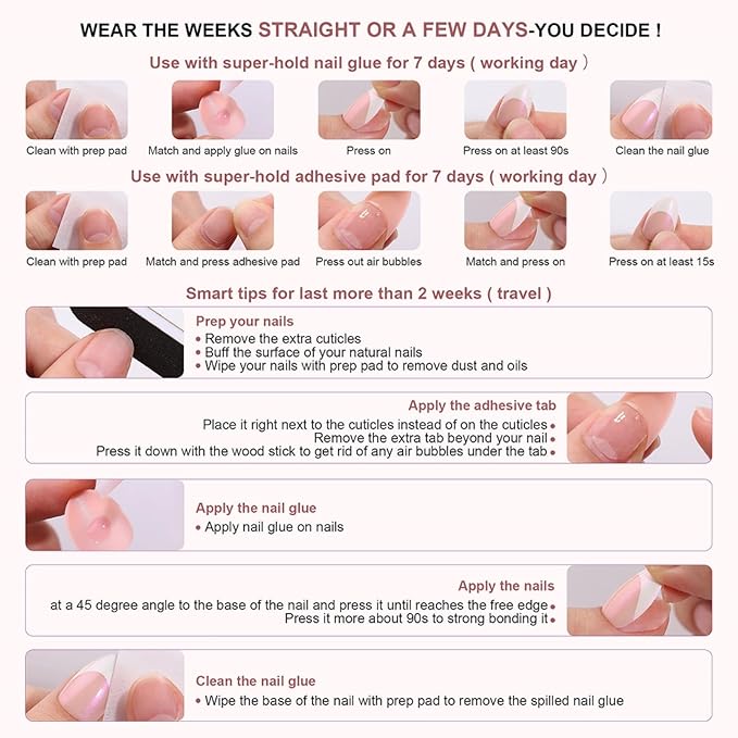 Long Press on Nails Square Fake Nails Pink Artificial Nail Flowers Stick on Nail for Women 24pcs