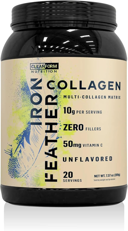 Iron Feather Collagen Powder | Unflavored | Multi-Collagen Protein with Vitamin C | Supports Joints, Tendons, Recovery, Skin, Hair and Nails | 10g Protein per Scoop | Clean and Functional Nutrition