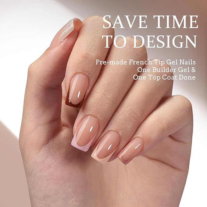 BTArtboxnails XCOATTIPS French Tip Press on Nails - Fall Fake Nail Short Square Nail Tips, Skin Tones Soft Gel Nails False Nail, Soak Off Acrylic Nails Extensions