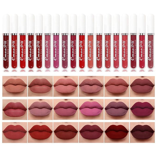 BONNIE CHOICE 18Pcs Matte Liquid Lipstick Set, Waterproof Long Lasting Non-Stick Cup Nude Lipstick Dark Red Lipstick for Women 24 Hour High Pigmented Lip Gloss Set Christmas Day Gifts for Women