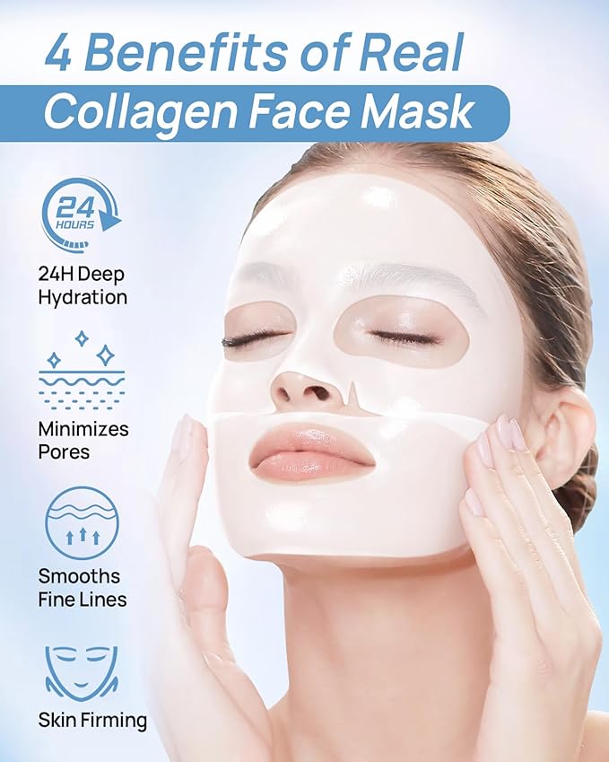6 Pcs Bio-Collagen Face Mask, Overnight Hydrating Hydrogel Face Masks for All Skin Types - Fine Lines, Elasticity, Pore Minimizing, Firming, Glass Skin Korean Skin Care