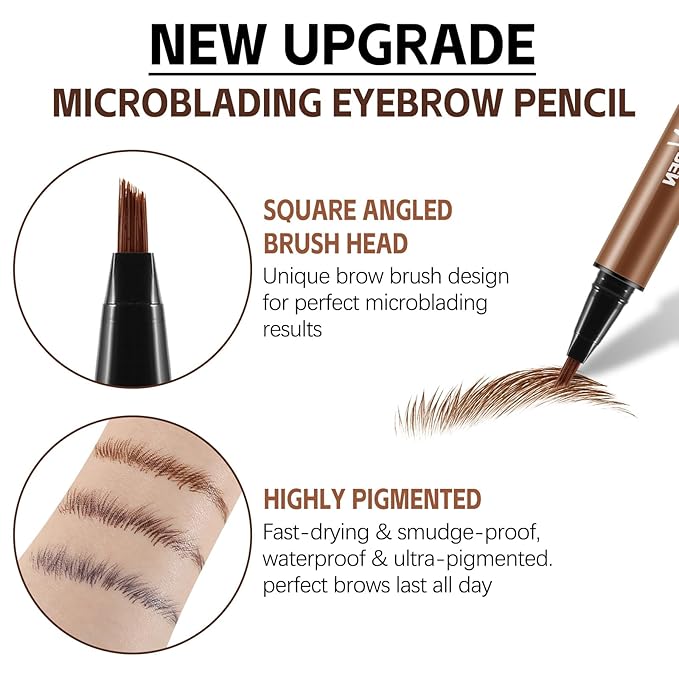 Boobeen Liquid Microblading Eyebrow Pencils, Waterproof Eyebrow Pen for Natural Brow, Long-Lasting Precision Brow-Fection Pen for All-Day, for Women Girls Makeup