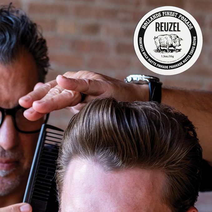 REUZEL Concrete Matte Pomade, Strong All Day Hold, Water Soluble Styling, No Shine and Flake Free, Easy To Wash Out, For All Hairstyles, 1.3 oz