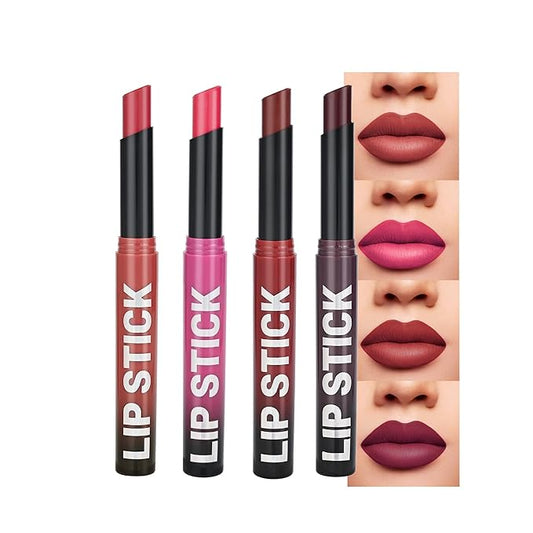 4Pcs Pitaya Pink Rouge Red Plum Purple Cherry Red Matte Lipstick Set，Creamy Matte+Lipsticks，Hydrating Balm-in-Lipstick，Velvety Finish for Women Daily Lip Makeup，High-pigment Formula，Easy to use