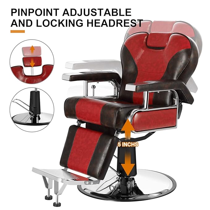 Artist hand Barber Chairs for Barbershop Heavy Duty Barber Chair Reclining with Headrest, 360 Degree Swivel Salon Chair for Hair Stylists, Tattoo Artists, Cosmetologists, Red and Brown