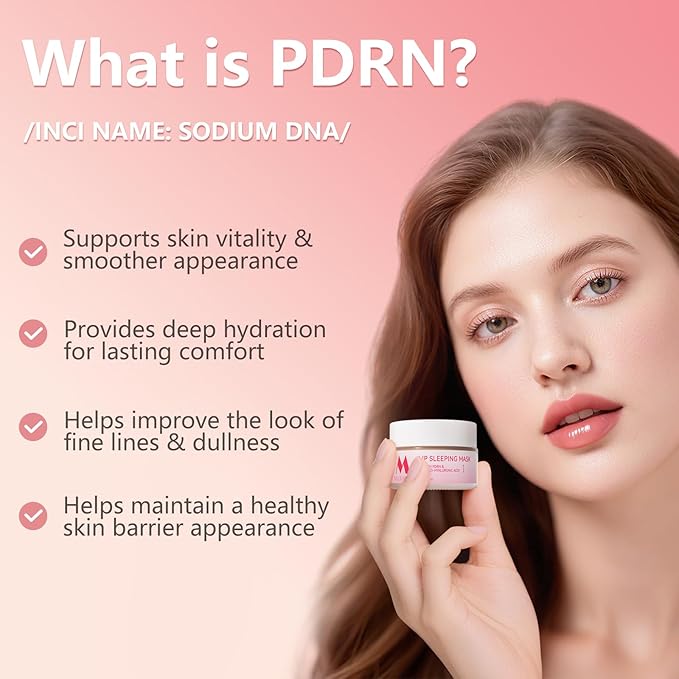 PDRN Lip Sleeping Mask, Salmon PDRN, 3 Hyaluronic Acid for Softer Lips, Long-lasting Moisture Lip Mask Overnight with Murumuru Butter & Antioxidants for Very Dry Lips Care, Korean Skin care 0.71oz
