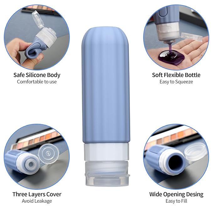 16 Pack Travel Bottles for Toiletries, Leakproof Travel Containers for Toiletries, TSA Approved Silicone Travel Accessories Squeezable Refillable 3oz for Shampoo Conditioner Lotion