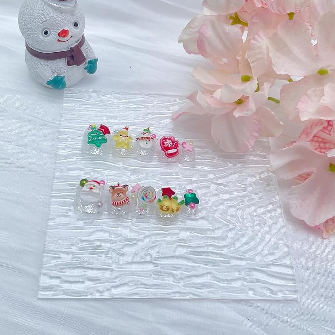 10Pcs Christmas Press on Nails Short Square Fake Nails Petite Cute Christmas False Nails with Santa Claus Snowman Christmas Tree Bells Rhinestones Design Glitter Winter Xmas Glue on Nail for Women DIY