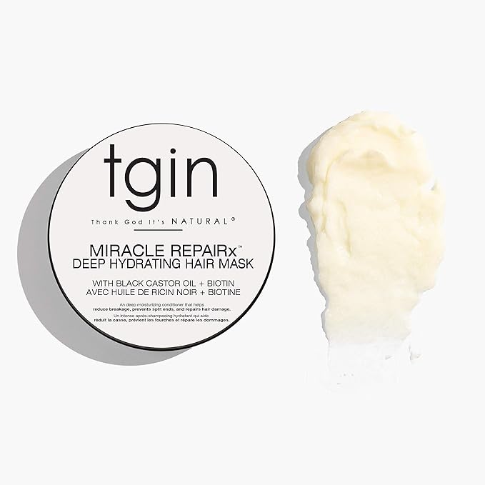 tgin Miracle RepaiRx Deep Hydrating Hair Mask for Curly, Coily and Wavy Hair, with Biotin and Black Castor Oil, Deep Moisture and Repair for Damaged, Color-Treated Hair, 12 oz