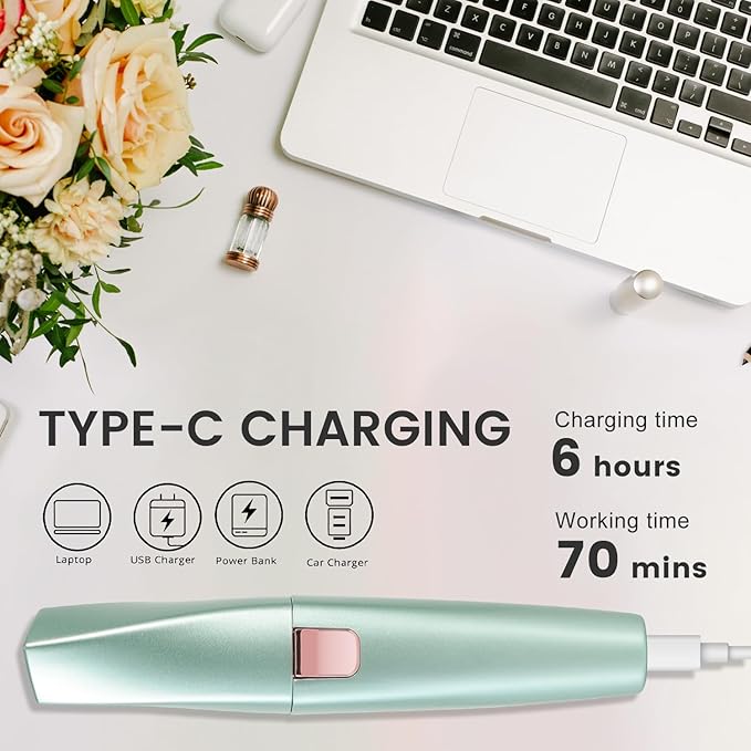 Hatteker Eyebrow Facial Trimmer, 2 in1 Rechargeable Hair Removal and Eyebrow Shaver - Face Lips Body Painless Razor with Built-in LED Light (Green)