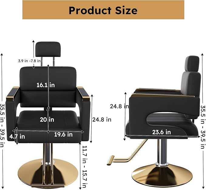 Heavy Duty Barber Chair for Hair Stylist,Professional Hair Salon Stool with Footrest,Adjustable Seat Height 34-40" Barber Beauty Equipment for Hair Stylist Spa Shampoo