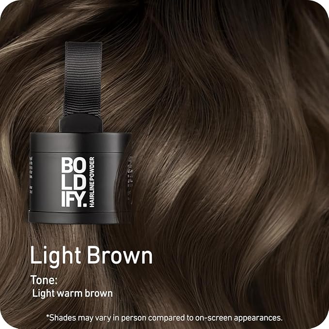 BOLDIFY Hairline Powder - Root Touch Up Hair Color for Gray Coverage - Bald Spot Concealing Hair Powder for Women & Men - 24-Hour Stain-Proof - Light Brown