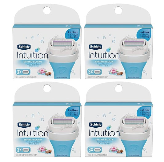 Schick Intuition - Lather & Shave In One Stop - Spring Bloom with Shea Butter, Fresh Floral Scent - Women's Razor Blade Refills - 3 Ct Pack of 4 = 12 Cartridges
