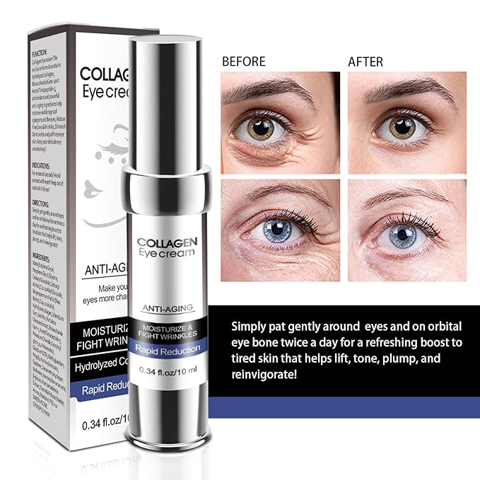 Eye Cream, Collagen Under Eye Treatment Gel, Moisturizing Anti Aging Wrinkle, Reduce Dark Circles, Puffiness Bags, Fine Lines, Skin Firming, Lifting Brightening Under and Around Eyes Women Men