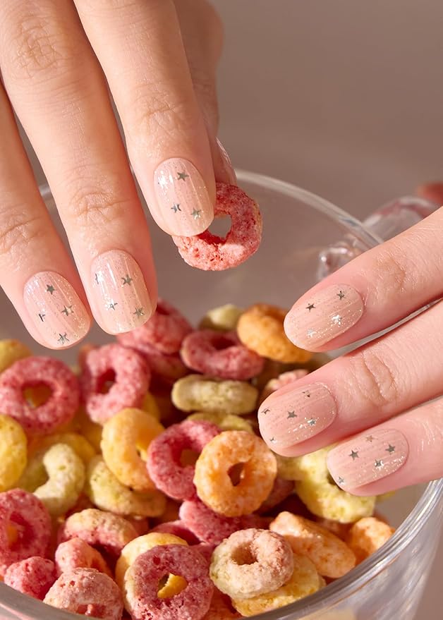 ohora Semi Cured Gel Nail Strips (N Milky Star) - Works with Any Nail Lamps, Salon-Quality, Long Lasting, Easy to Apply & Remove - Includes 2 Prep Pads, Nail File & Wooden Stick