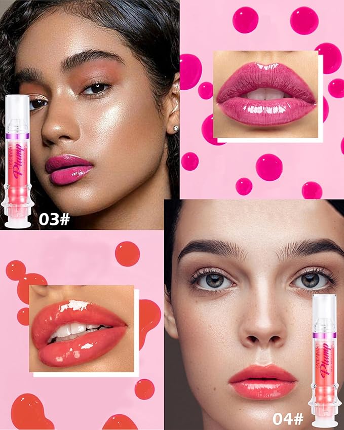 Lip Plumping Booster-2Colors Spicy Lip Plumper Oil Lip Gloss, Plump and Pout Lip Plumper Hydrating & Volumizes Lip GLaze, Enhancing Plump Effect for Fuller Lips, Lip Glossy Makeup Gift for Women-03+04