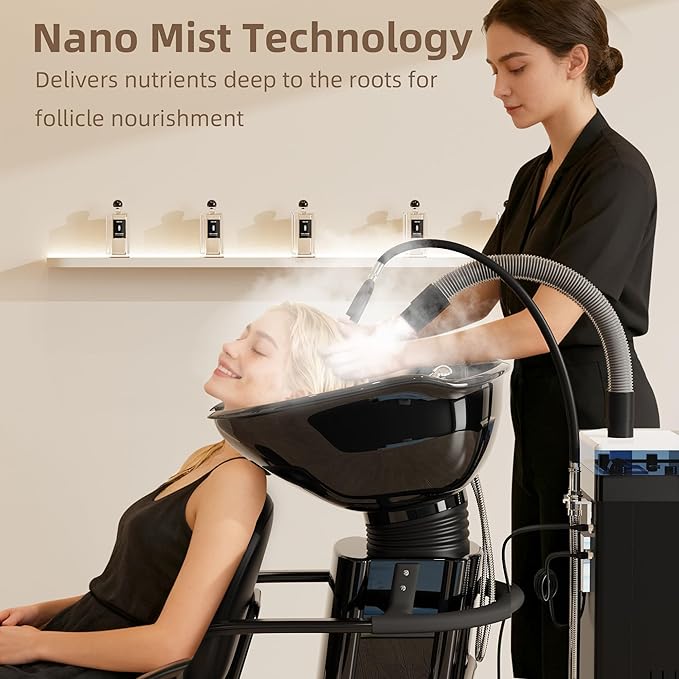 Baasha New Upgraded Head Spa Equipment with Automatic Water Circulation & Nano Mist | Japanese Head Spa Steamer Machine for Scalp Care, Constant Temperature, IPX4 Waterproof, Portable Salon Spa System