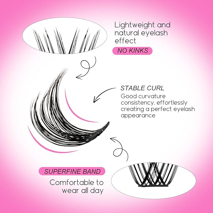 Lash Clusters DIY Eyelash Extensions 175 Clusters Lashes D Curl 0.07 Natural Individual Lash Extensions Mixed Tray False Eyelashes Soft & Strong Thin Band DIY at Home (F26+F27-0.07D, 8-16mm)