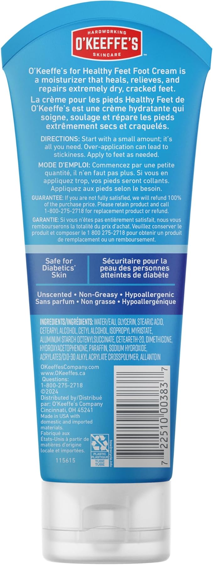 O'Keeffe's for Healthy Feet Foot Cream - 7 oz Tube (2 Pack) - Guaranteed Relief for Extremely Cracked, Dry Feet, Repairing Skincare, Instantly Boosts and Retains Moisture Levels